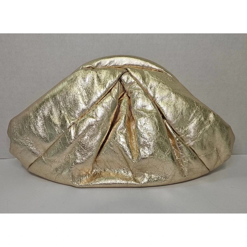 Park Avenue International Vintage 80s Gold Metallic Leather Pouch Clutch Bag USA